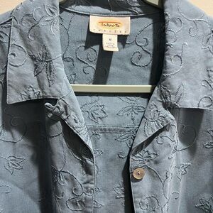 Talbots Blue Embroidered Blouse with shelled buttons